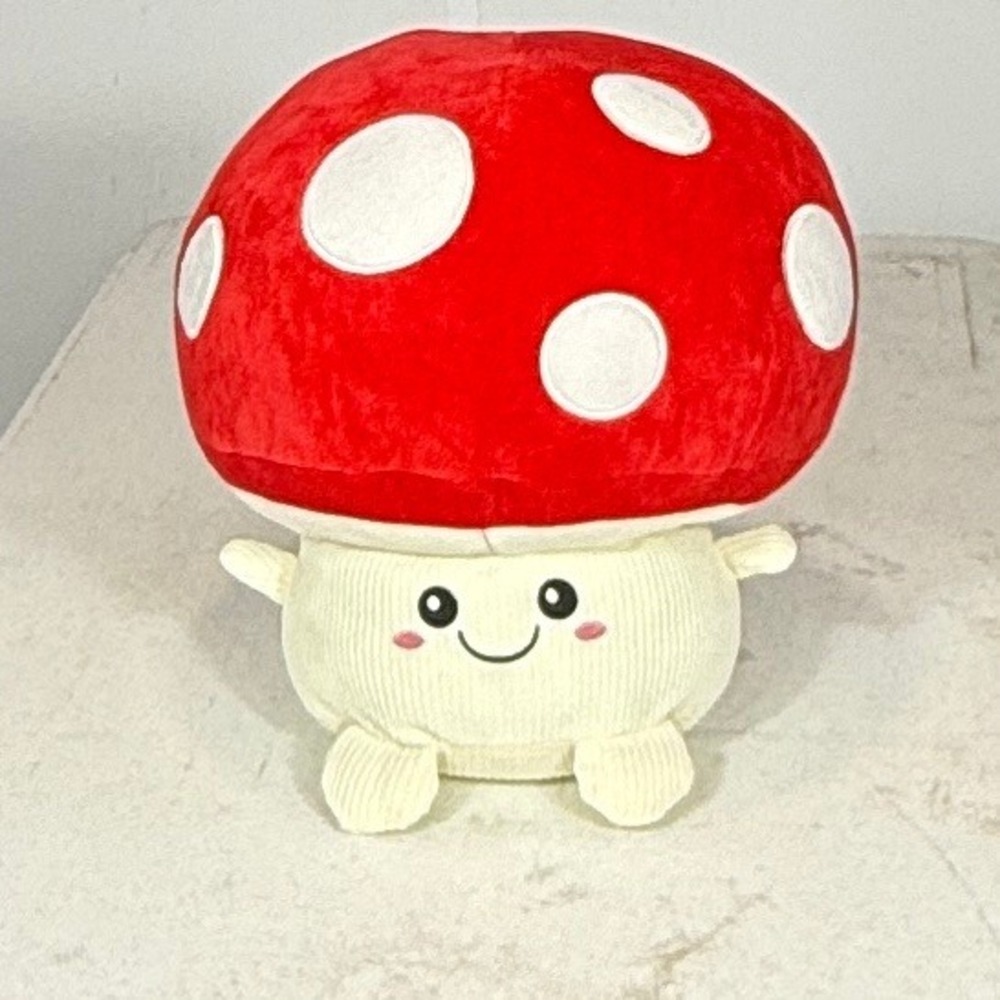 Smoochy Pals Mushroom Plush, Red and Cream Corduroy Stuffed‎ Animal Pillow